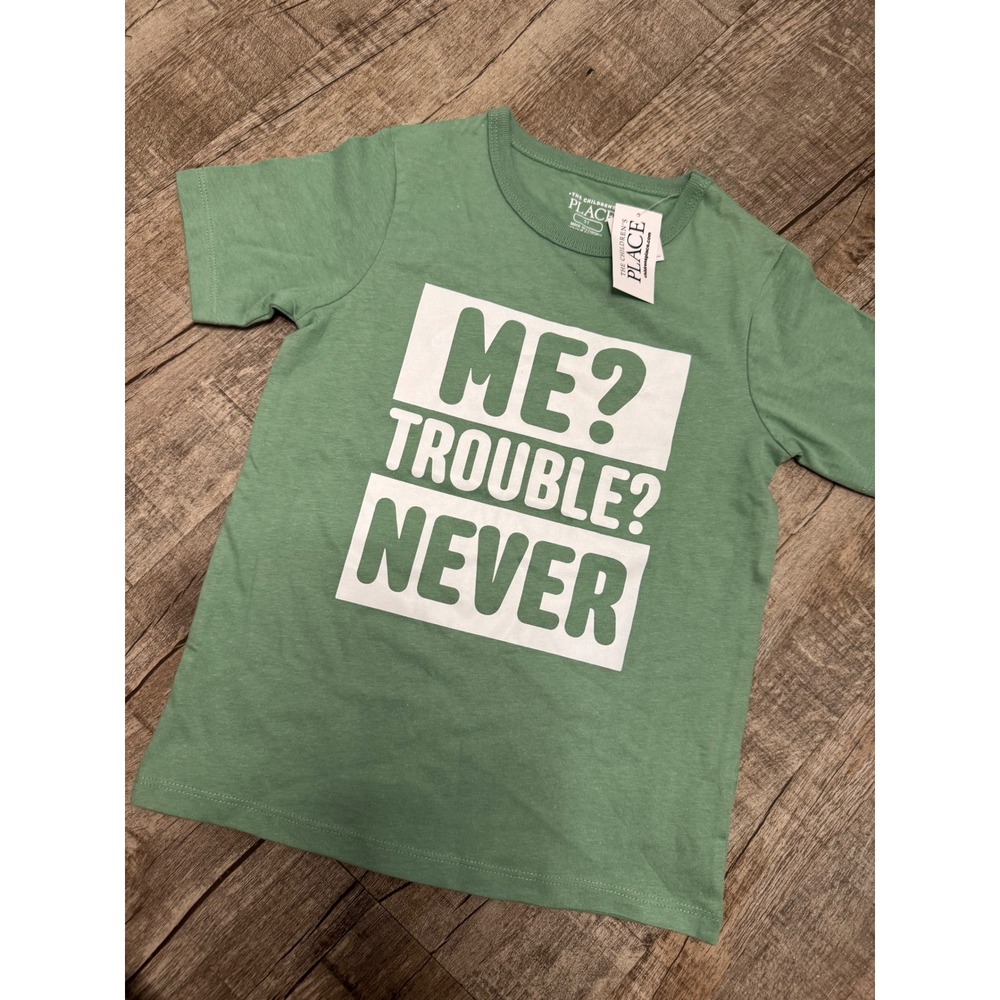 The Children's Place Boys Green Me Trouble Never Graphic T-Shirt 5T NWT